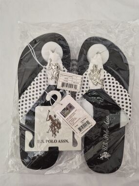 U.S. Polo Assn. Black and White Polka Dot Thong Sandals